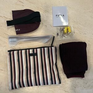Furla X Eva Air Cosmetic Make Up Zipped Pouch Bag Striped Design NWOT